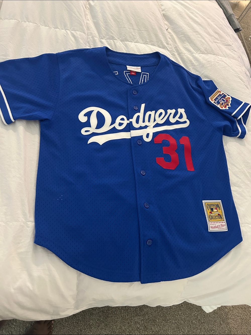 Mitchell & Ness Boys Royal Blue Dodgers Button-Up #31 Jersey